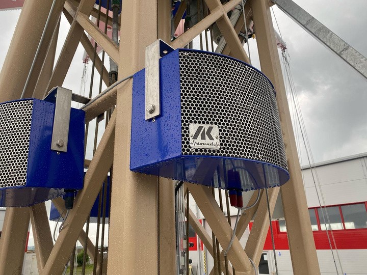Blue AK Sound speakers installed on a fairground ride